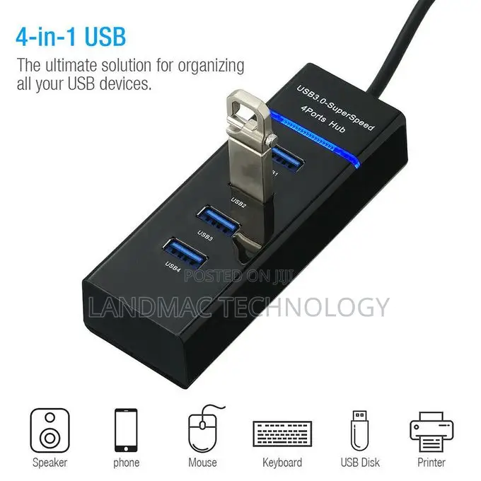 High Speed 4 Port USB 3.0 Multi HUB Splitter Expansion USB