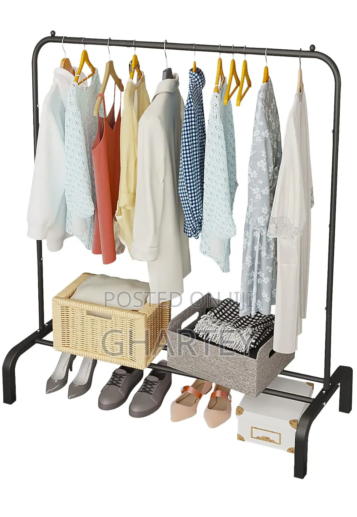 Metal Clothing Rack Single Rod Black