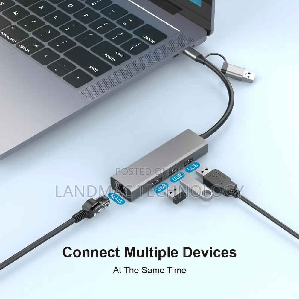 USB C Hub (4-in-1) With USB A,Ethernet