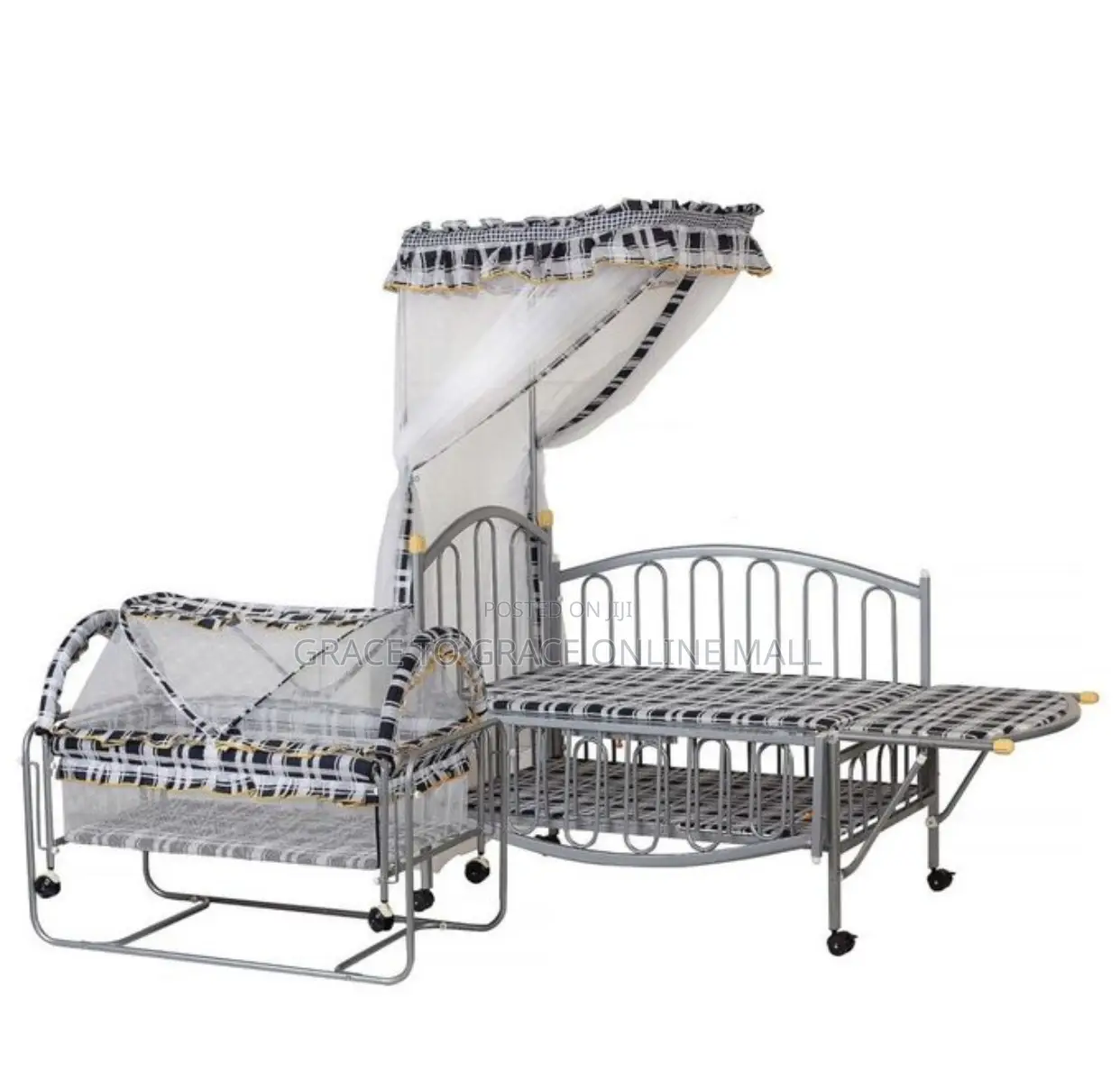 2 in 1 Sliver Baby Cot With Cradle