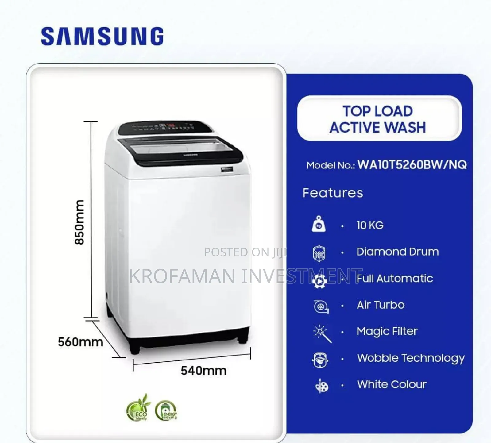 Samsung Wa10t5260bw/Nq 10kg Top Load Washing Machine