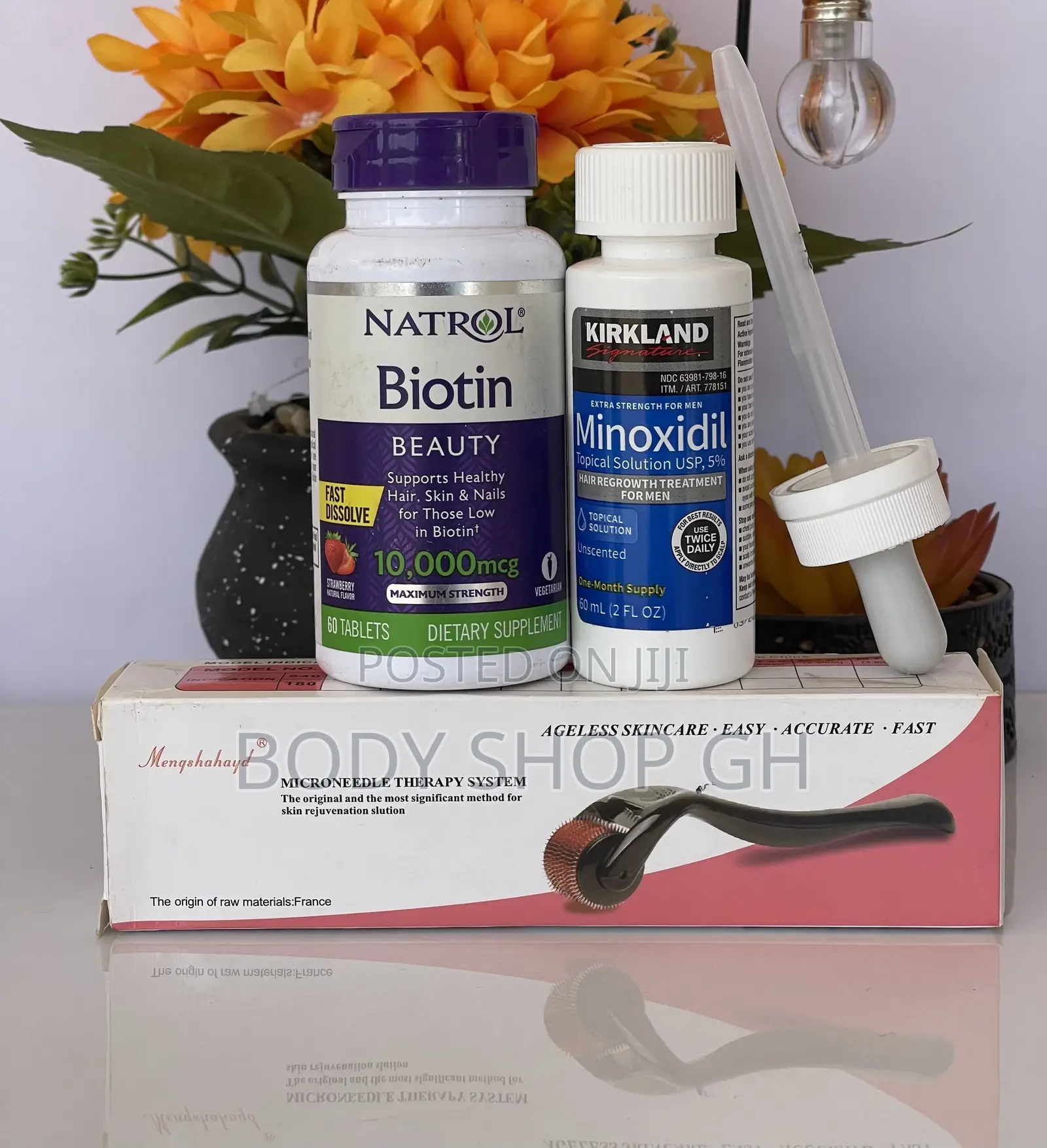 Original Kirkland Minoxidil + Natrol Biotin + Derma Roller