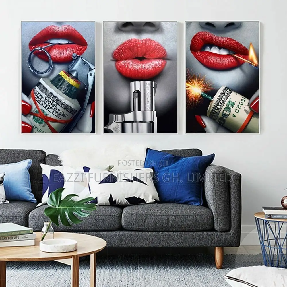 3 Set Mouth Lips Canvas Frame Wall Art Panel Picture