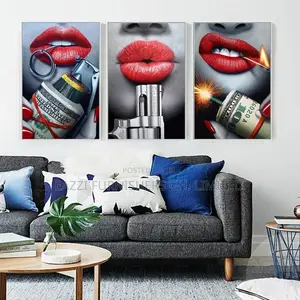 3 Set Mouth Lips Canvas Frame Wall Art Panel Picture