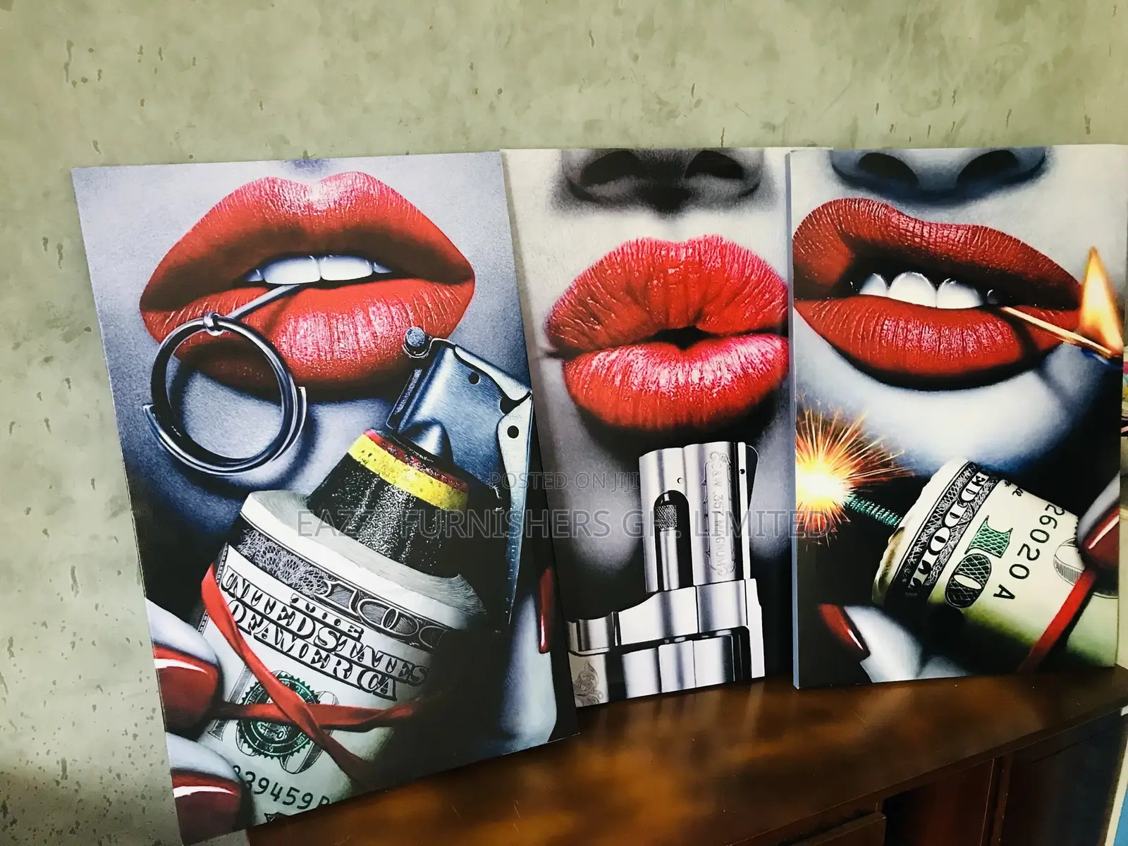 3 Set Mouth Lips Canvas Frame Wall Art Panel Picture