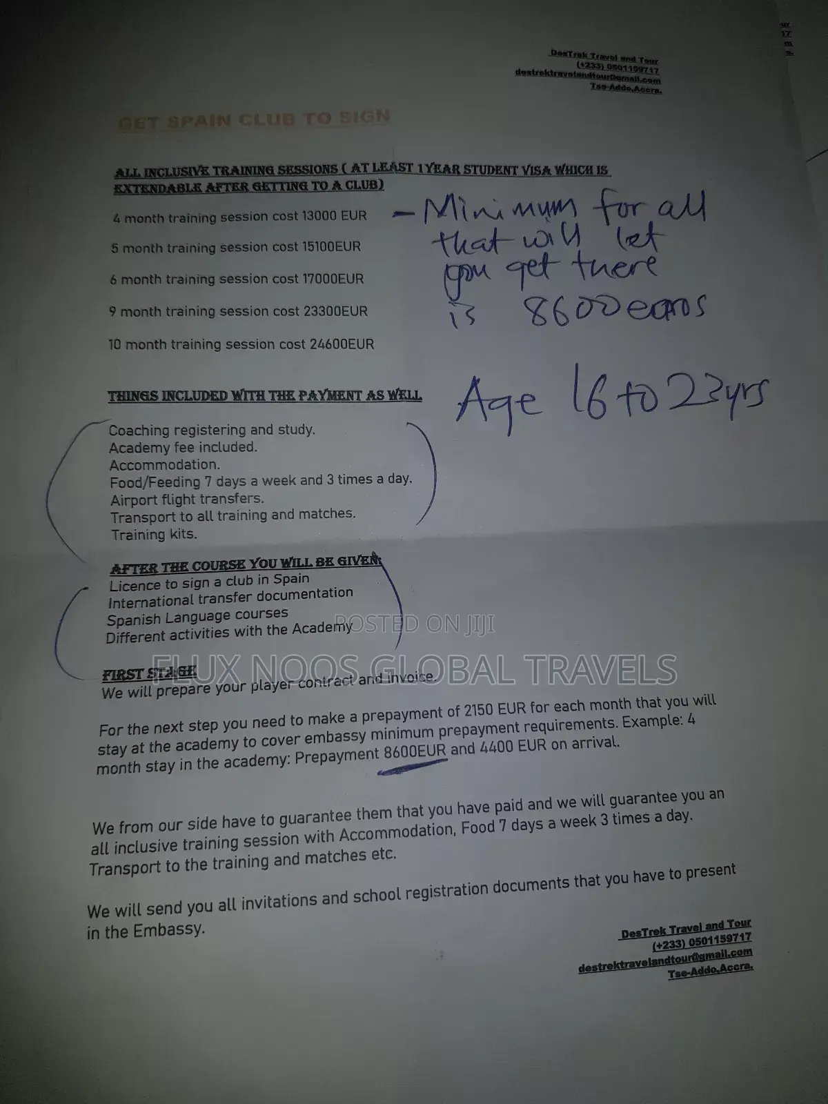 Football Academy Contract. Visa Before Payment.