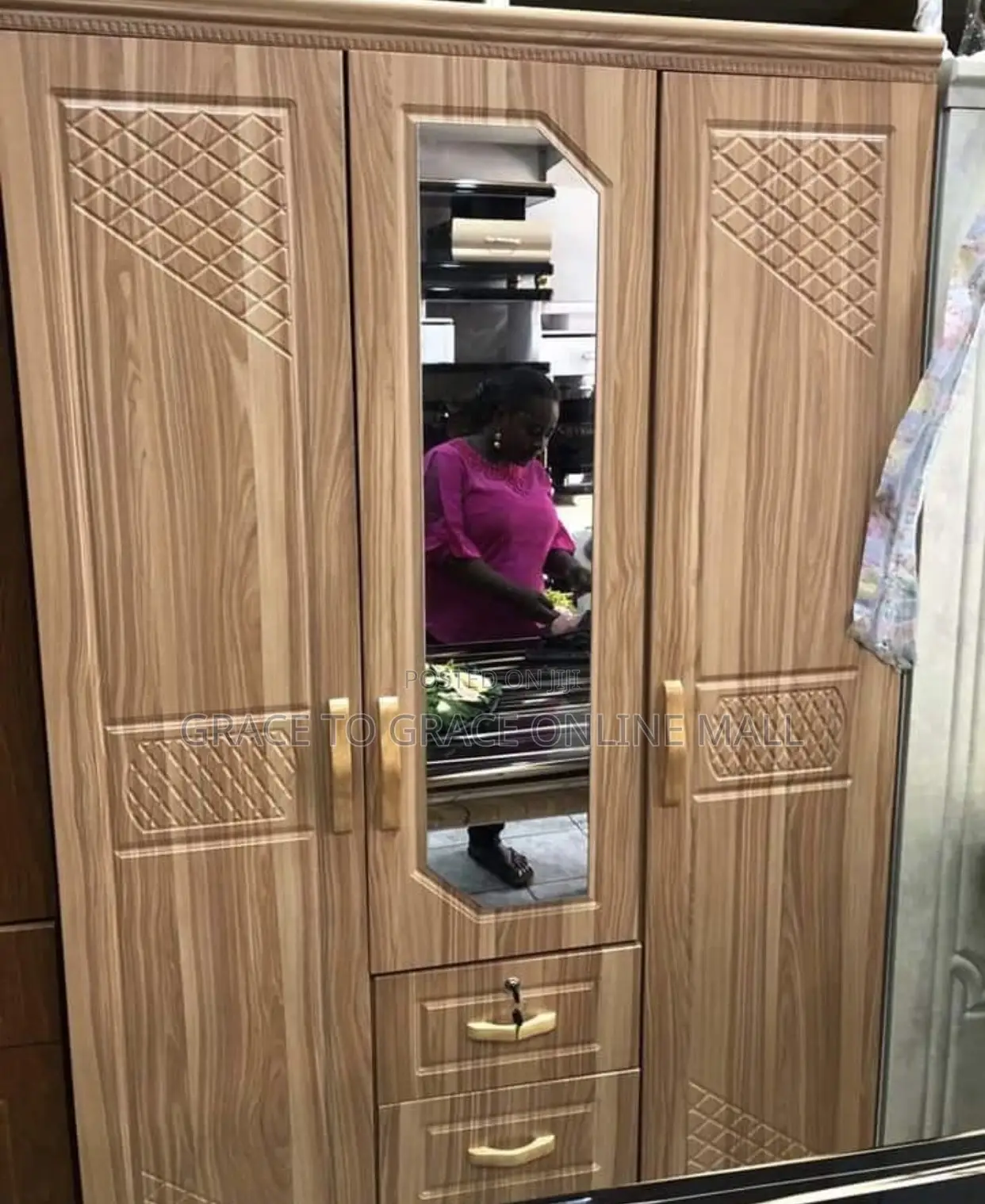 Wooden Wardrobe With Mirror