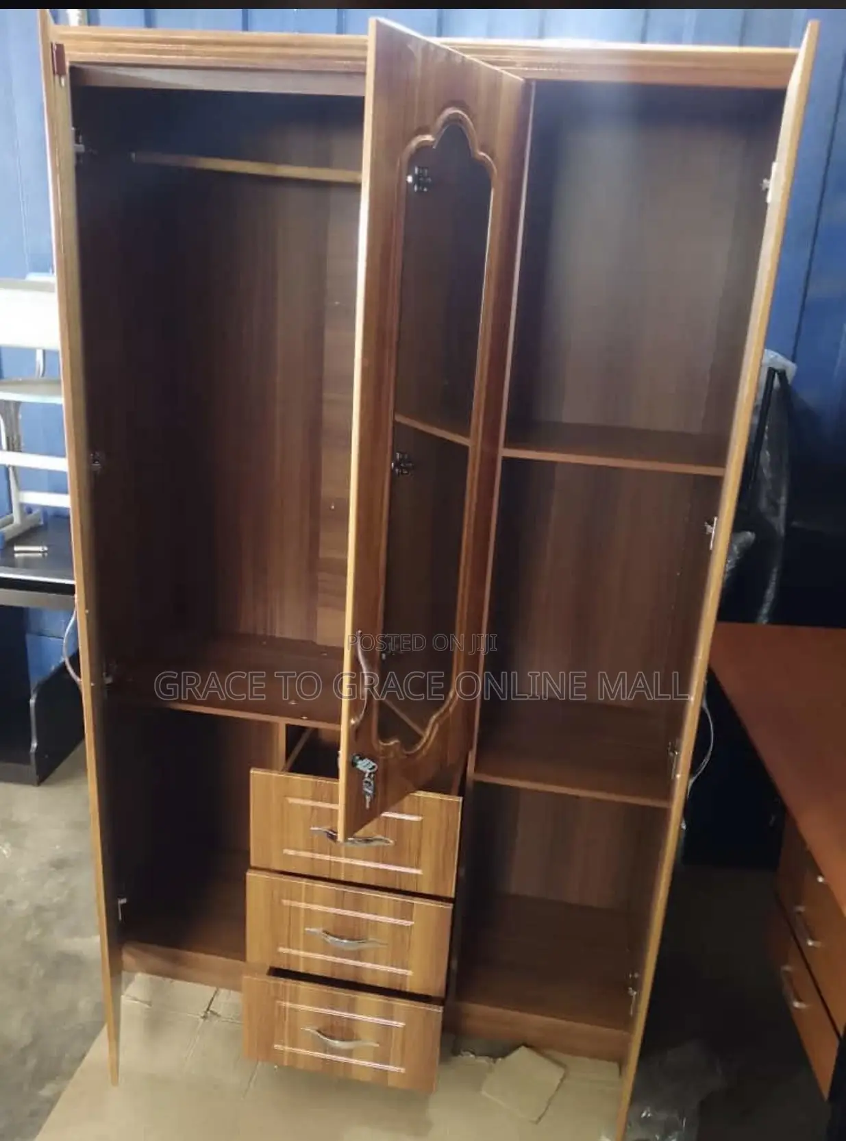 Wooden Wardrobe With Mirror