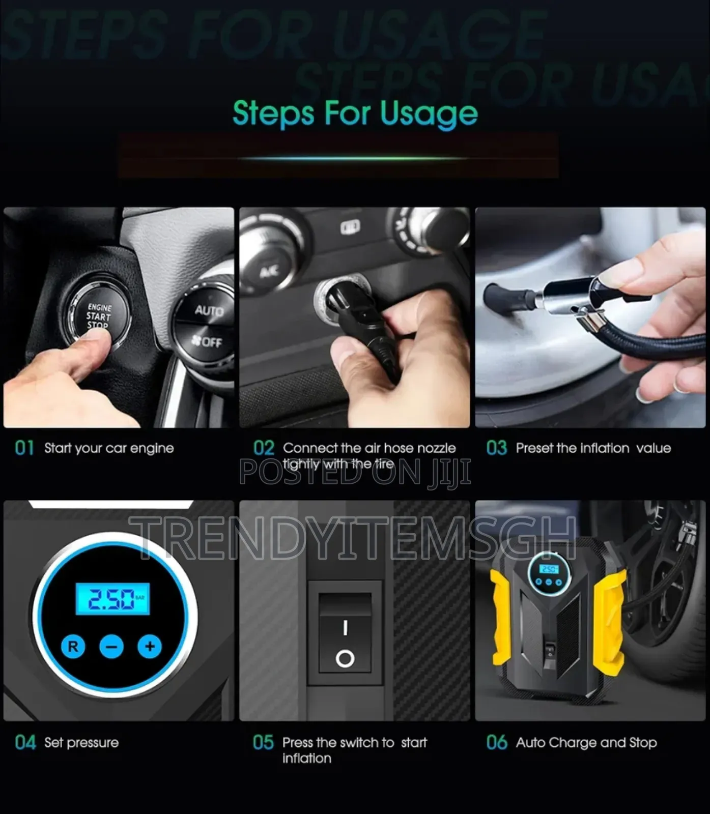 Portable Tire Inflator Air Compressor Car Pump