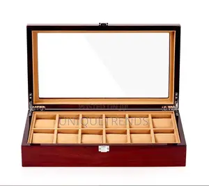 12 Slots Watch Box, Made of Glass and Wood