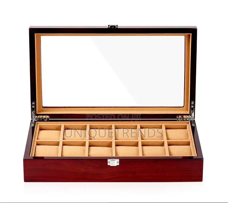 12 Slots Watch Box, Made of Glass and Wood