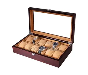 12 Slots Watch Box, Made of Glass and Wood