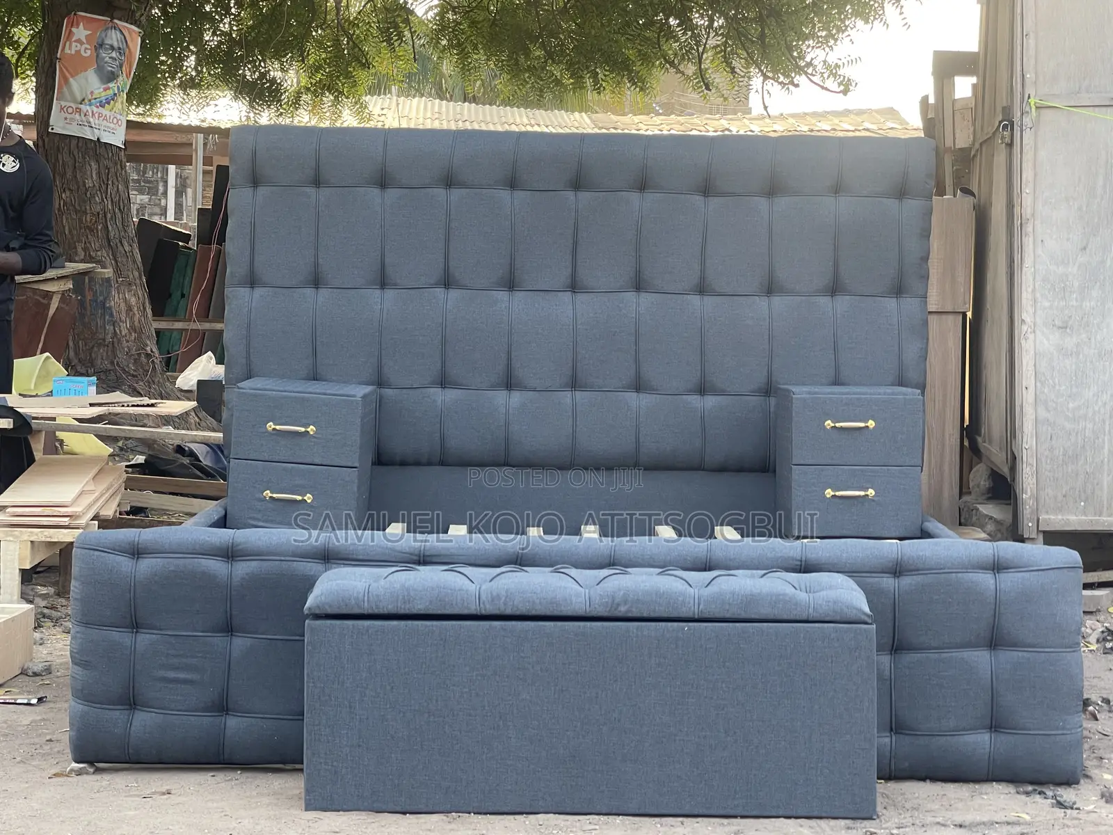 King Size Bed Frame With 2 Side Drawers and Ottoman