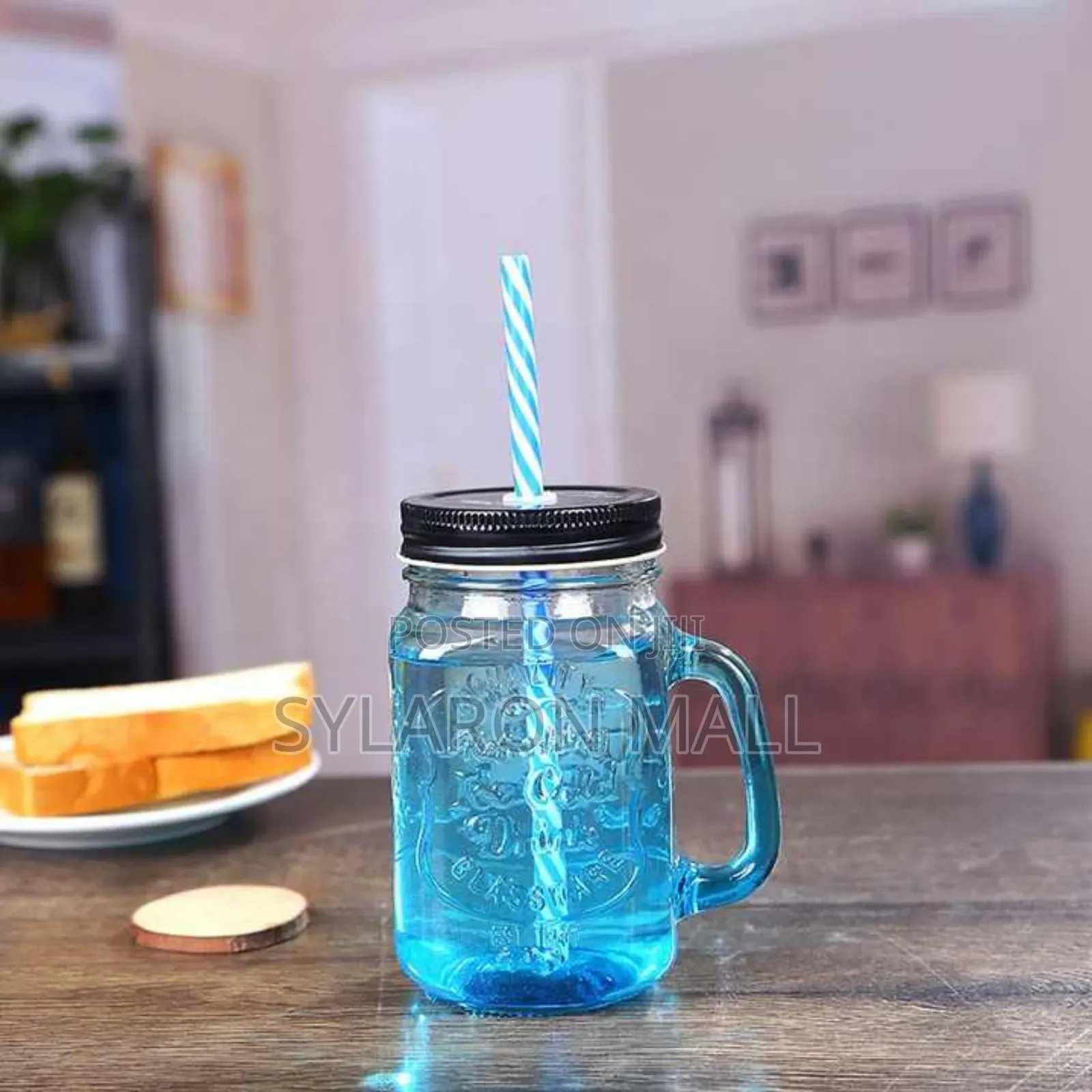 Glass Jar With Straw and Lid