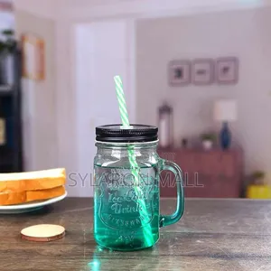 Glass Jar With Straw and Lid