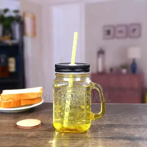 Glass Jar With Straw and Lid