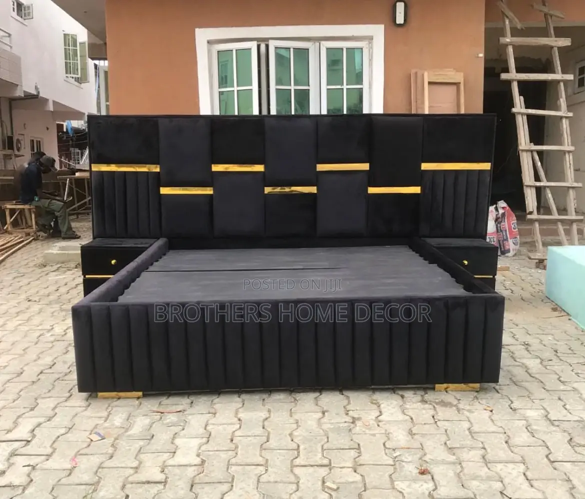 Black Design Queen Size Bedframe With Two Side Drawers