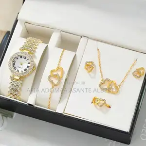 6pieces Rhinestone Jewelry Set(Watch,Bracelet,Ring,Earrings)