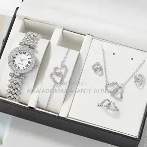 6pieces Rhinestone Jewelry Set(Watch,Bracelet,Ring,Earrings)