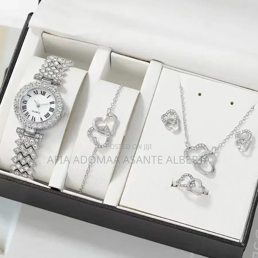6pieces Rhinestone Jewelry Set(Watch,Bracelet,Ring,Earrings)