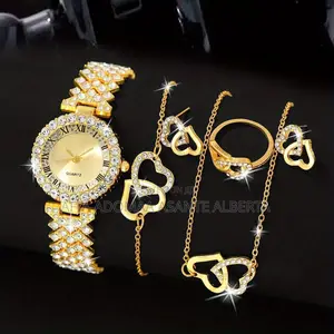 6pieces Rhinestone Jewelry Set(Watch,Bracelet,Ring,Earrings)