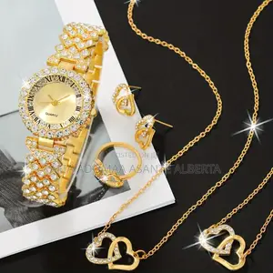6pieces Rhinestone Jewelry Set(Watch,Bracelet,Ring,Earrings)