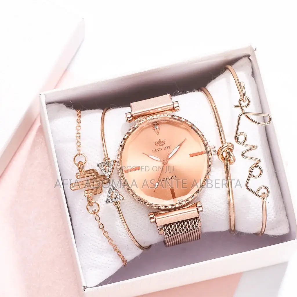 5 Pieces Rhinestone Jewelry Set (1 Watch, 4 Bracelet)