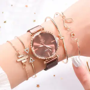 5 Pieces Rhinestone Jewelry Set (1 Watch, 4 Bracelet)