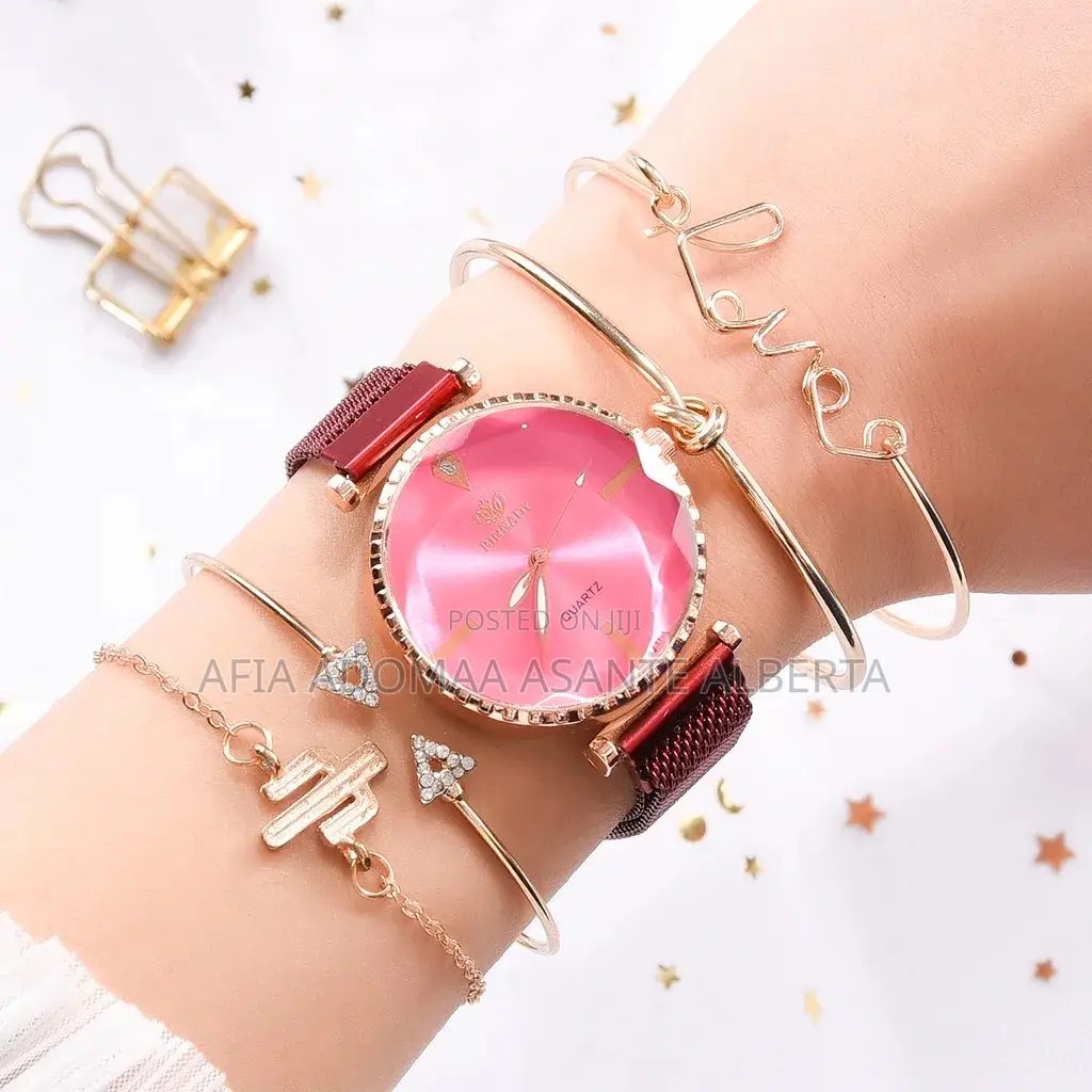 5 Pieces Rhinestone Jewelry Set (1 Watch, 4 Bracelet)