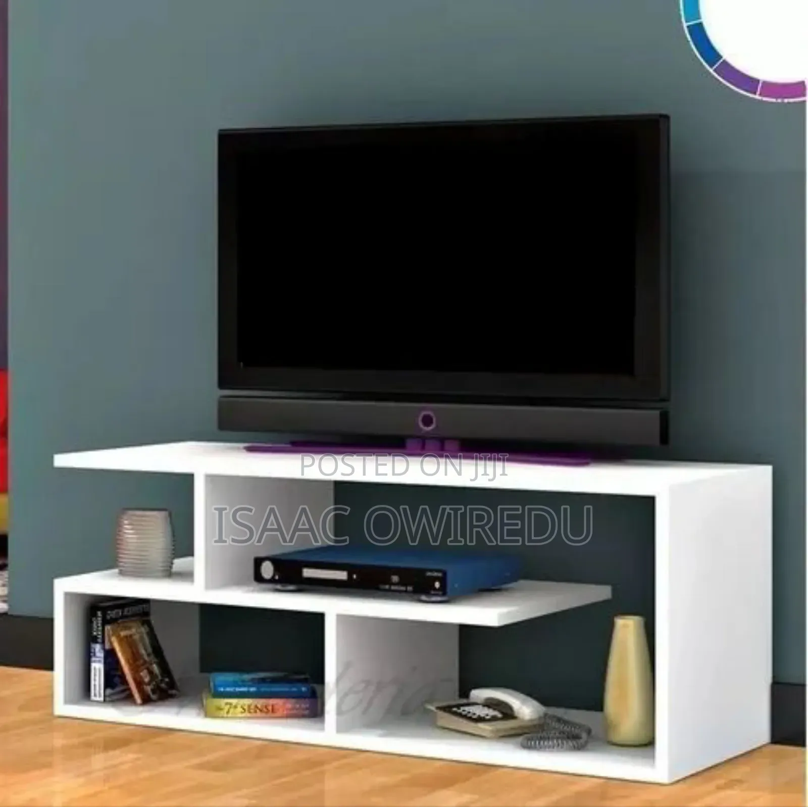 A Television Stand With Shelves