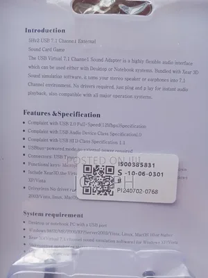 Usb Sound Card 7.1/ Usb Soundcard