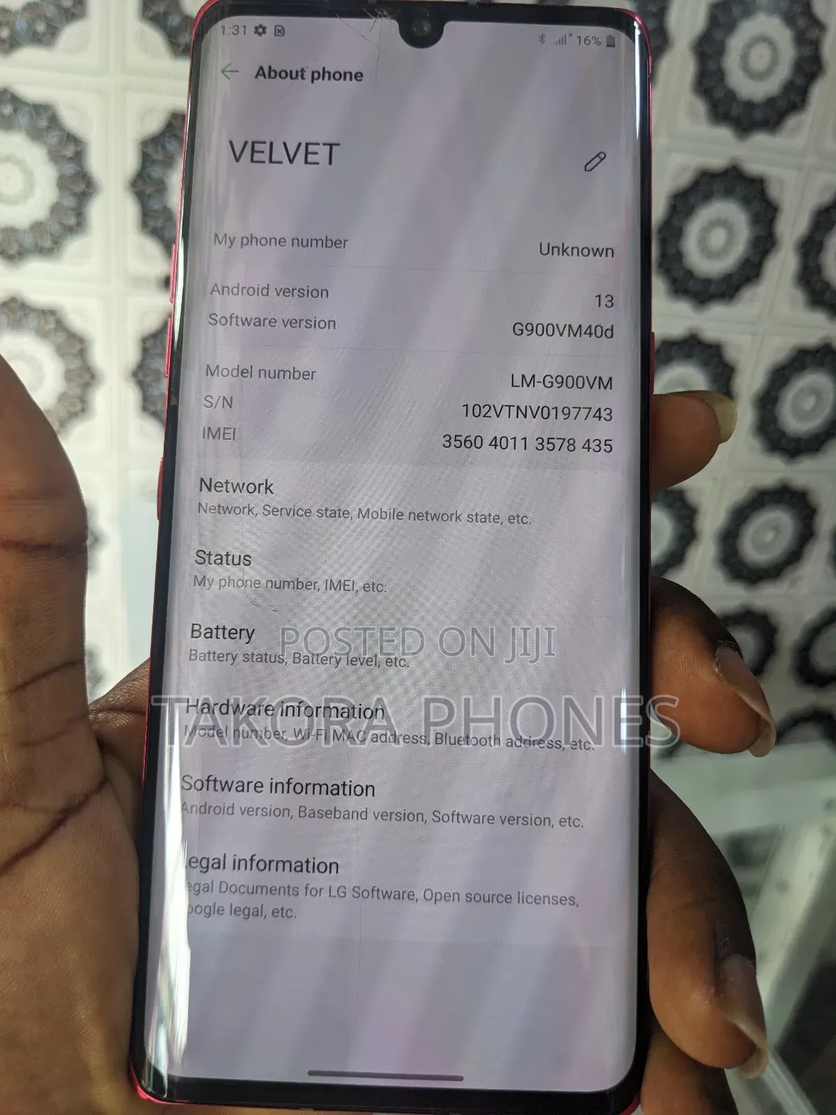 LG Velvet 128 GB Red