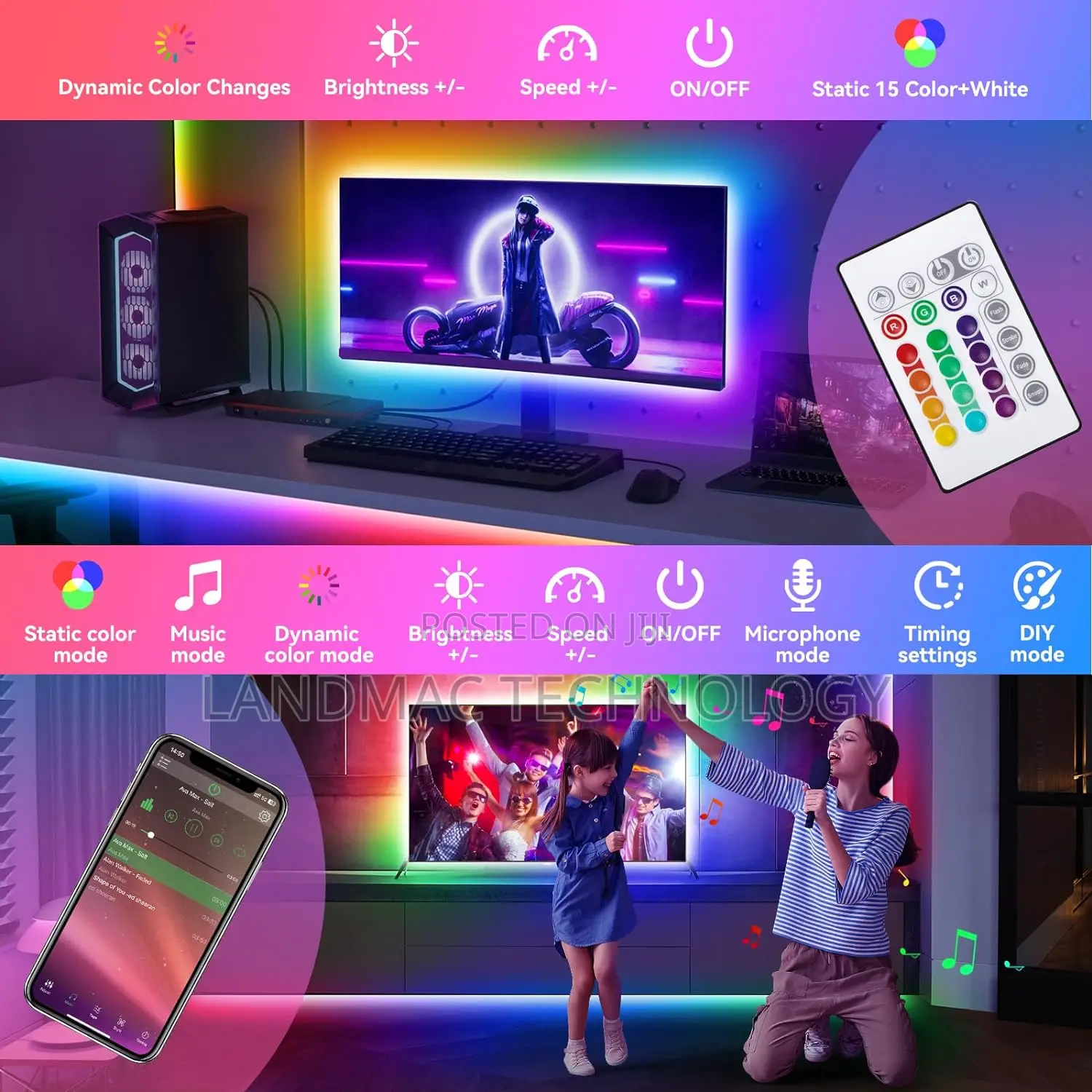 10M RGB Bluetooth Control LED Strip Lights 12V USB Color Cha