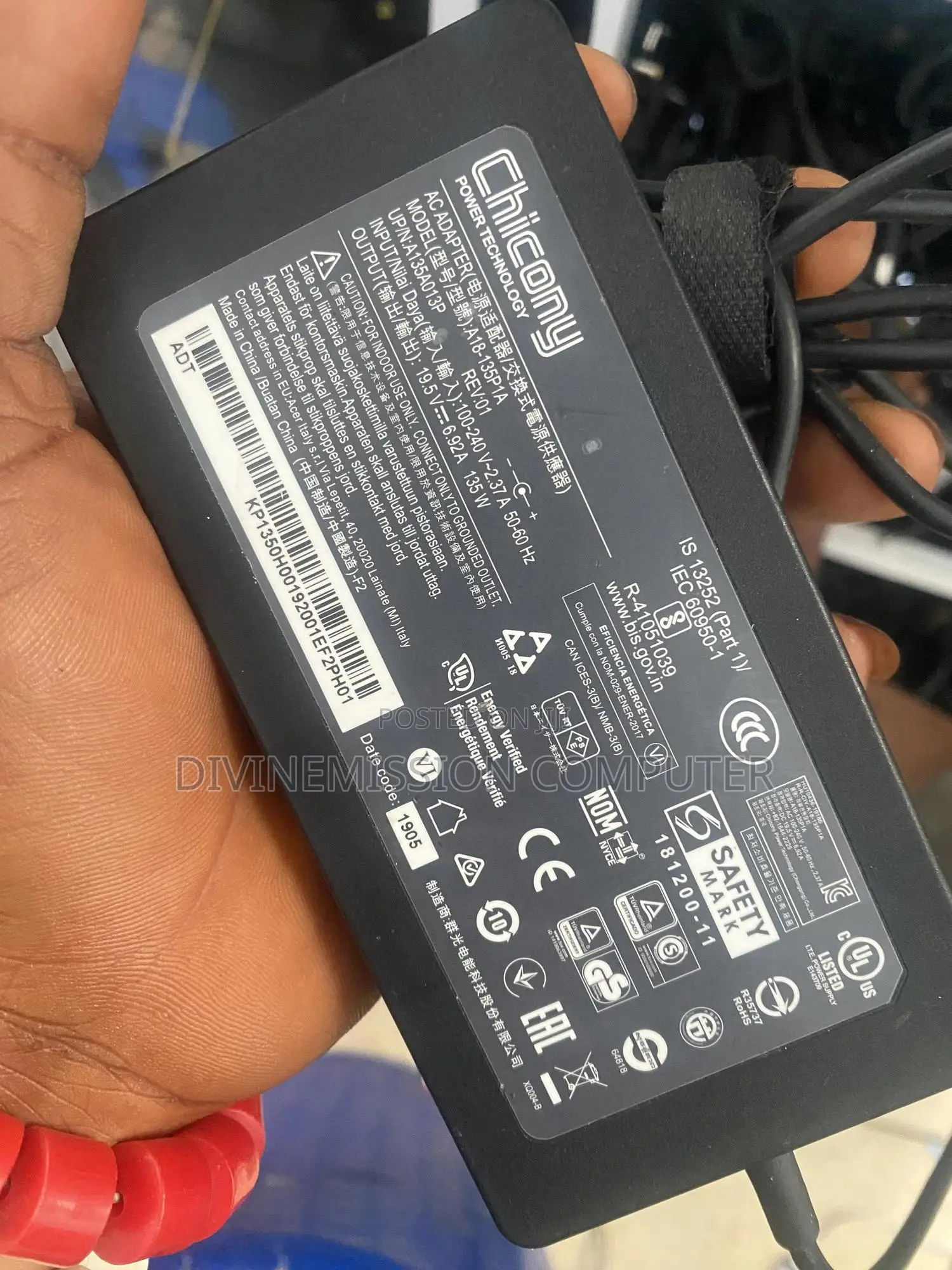Uk Used Acer Laptop Adapter/Charger 19.5v~6.92A, 120w,135w