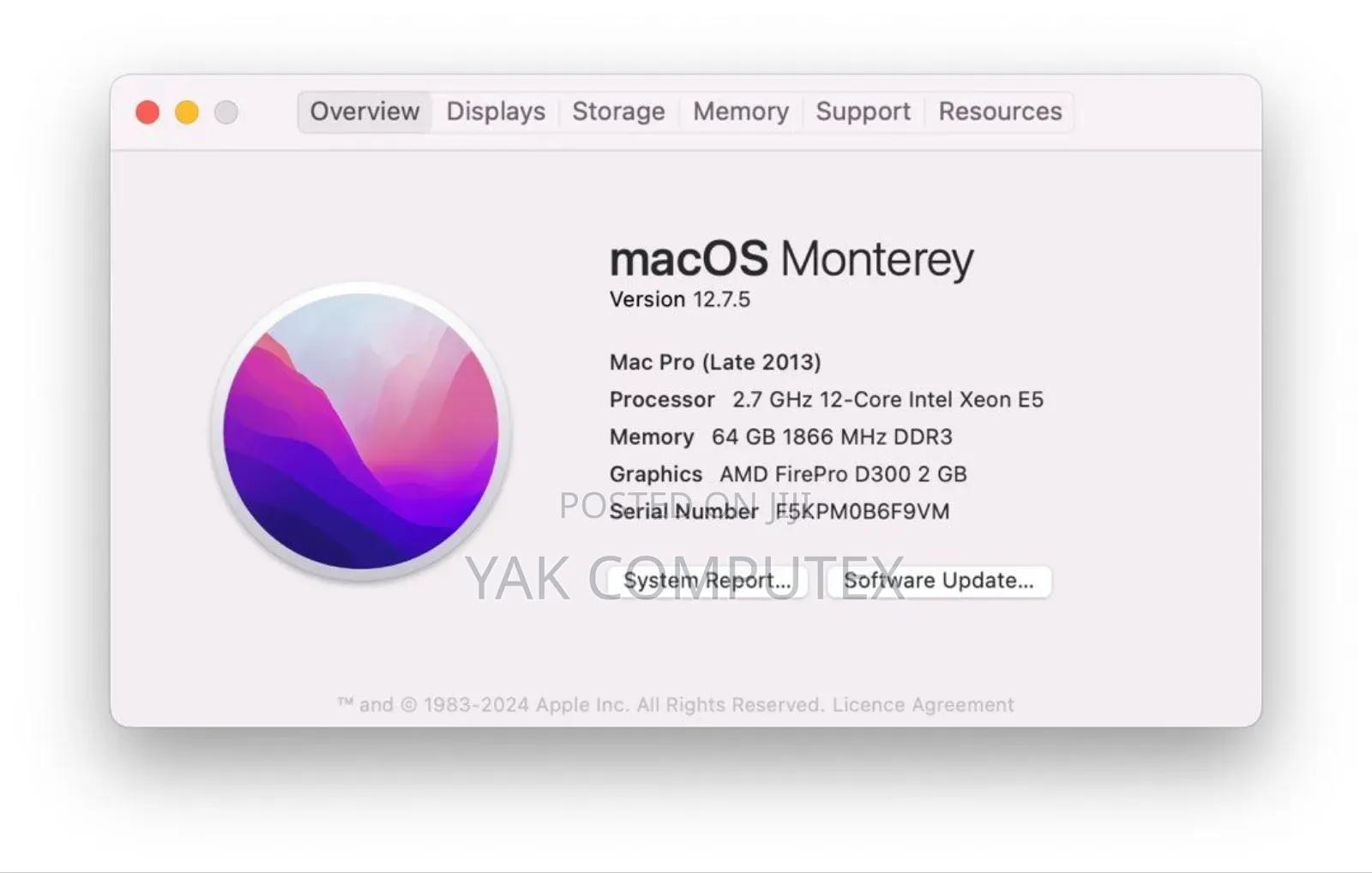 Desktop Computer Apple Mac Pro 16GB Intel Xeon SSD 512GB