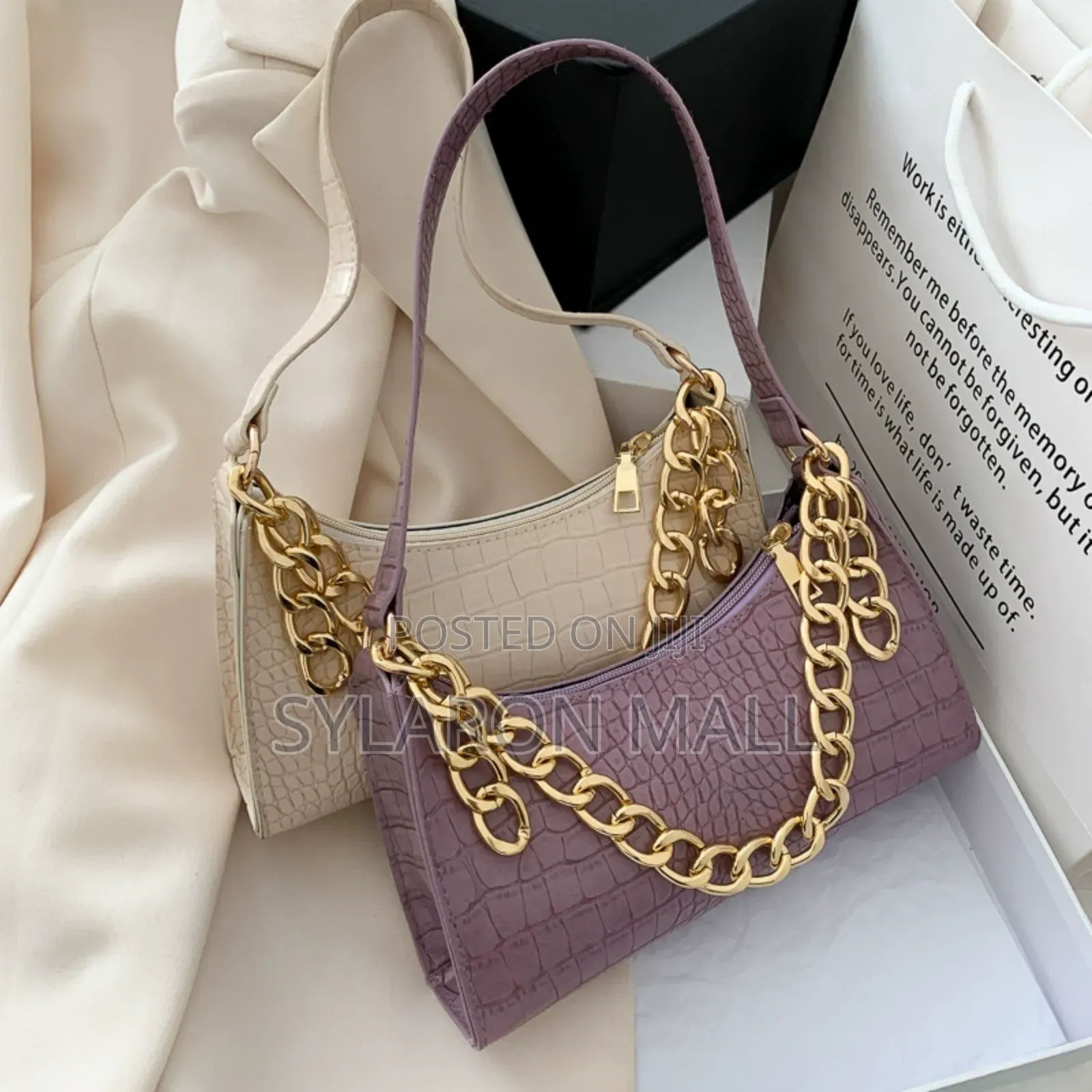 Crocodile Embossed Baguette Bag