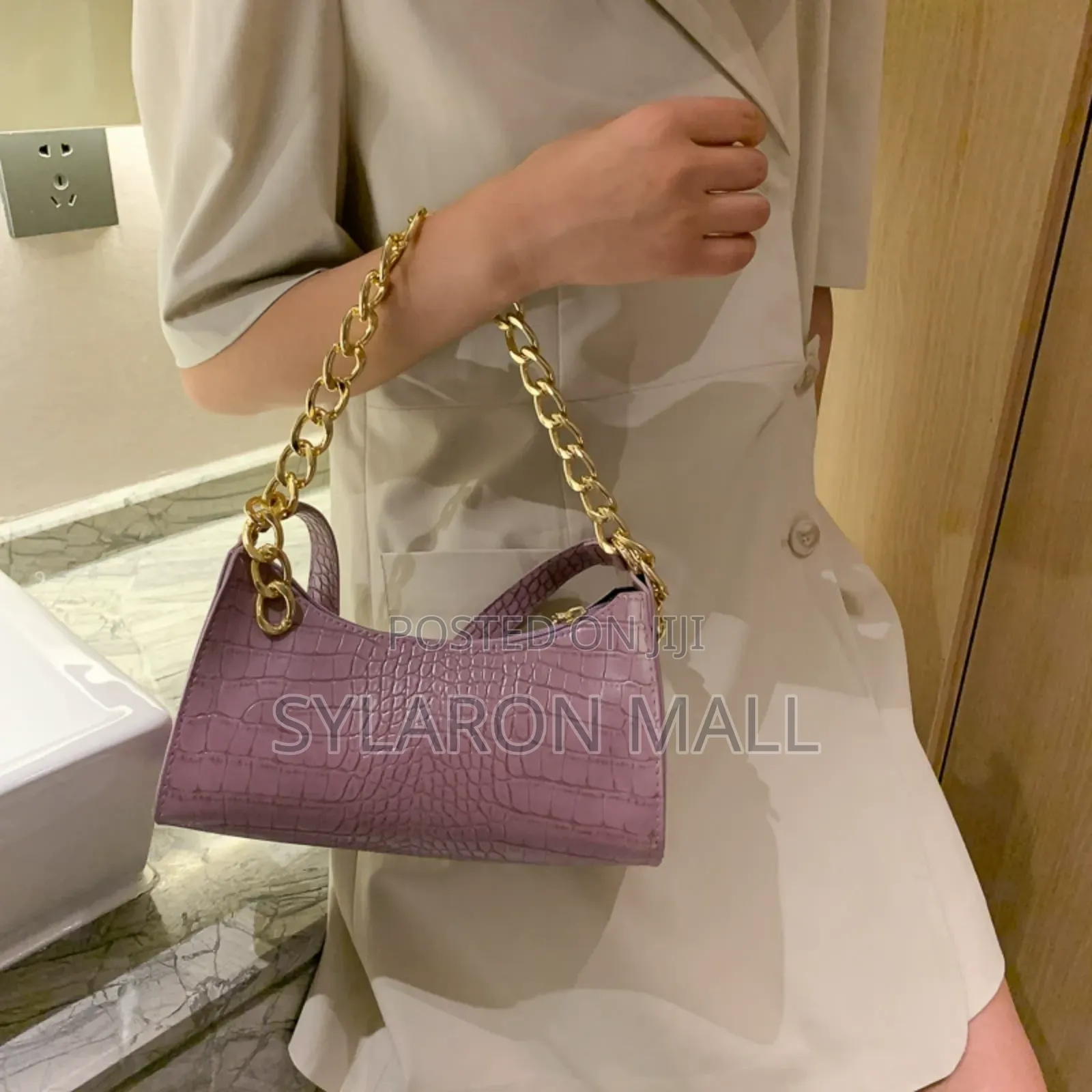 Crocodile Embossed Baguette Bag