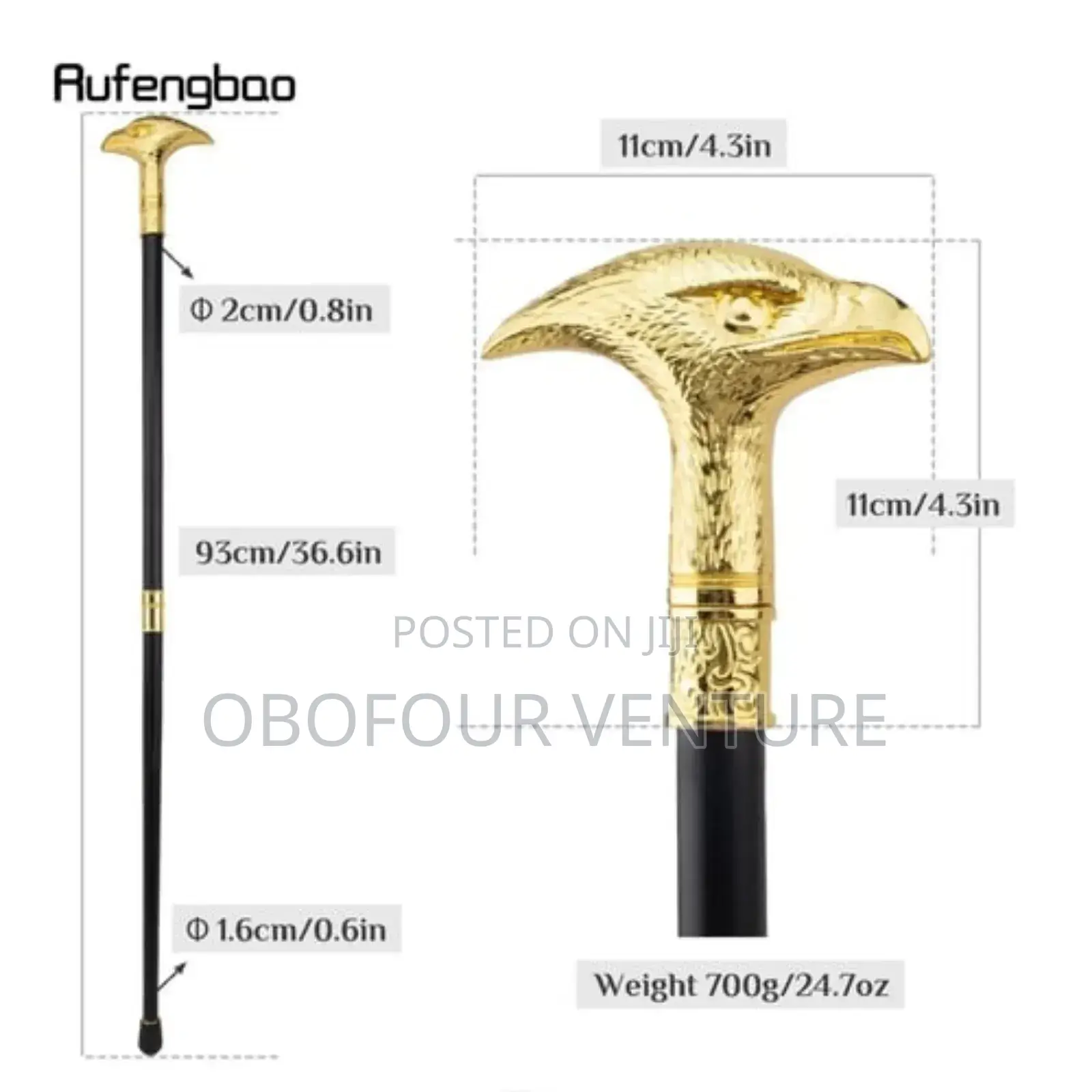 Golden Eagle Head Fashion Walking Stick Decorative, King