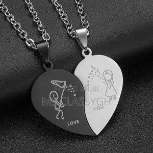 Lovers Heart Shape Couple Necklace Titanium Steel Choker Pen
