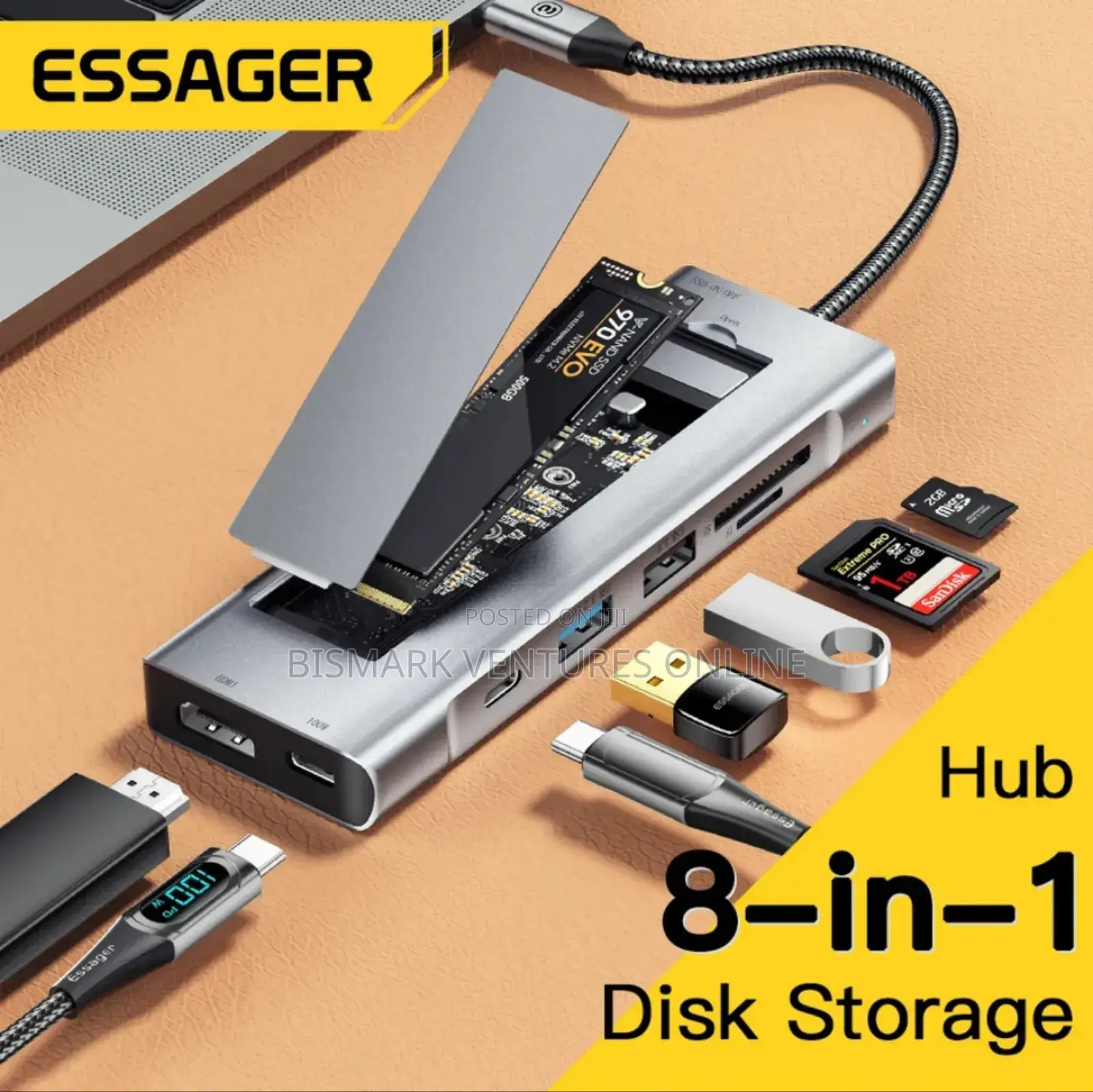 ESSAGER 8-in-1 USB-C Hub Integrates M.2 Nvme/Sata SSD.