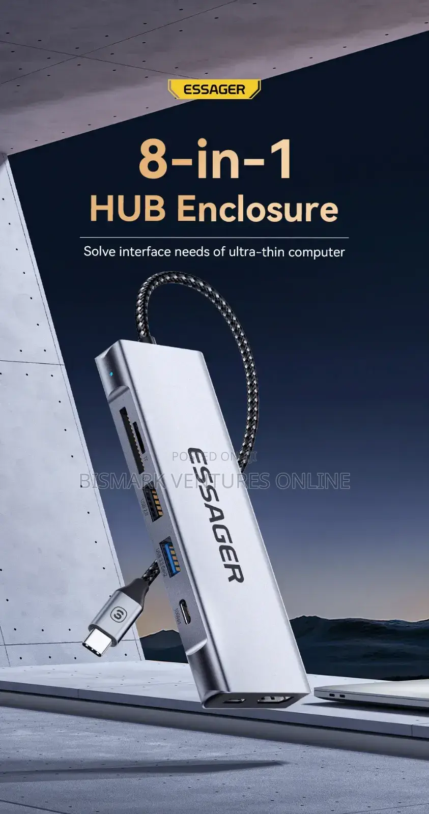ESSAGER 8-in-1 USB-C Hub Integrates M.2 Nvme/Sata SSD.