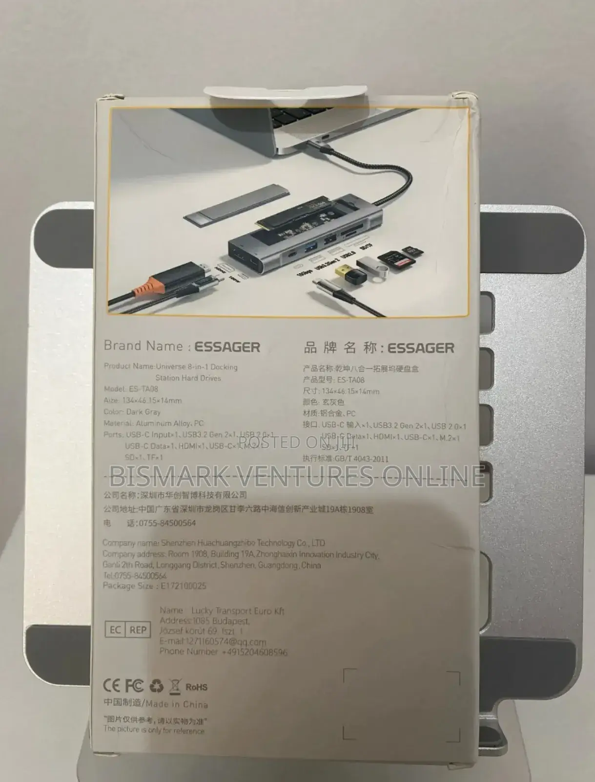 ESSAGER 8-in-1 USB-C Hub Integrates M.2 Nvme/Sata SSD.