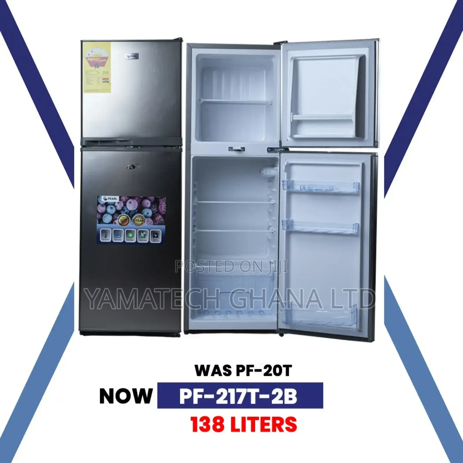 Pearl 138 Litre Double Door Fridge With Top Freezer