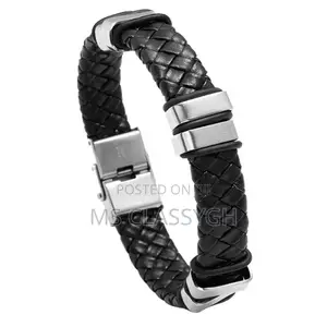 Black Weave Pu Leather Bangle Bracelet Charm Jewelry for Men