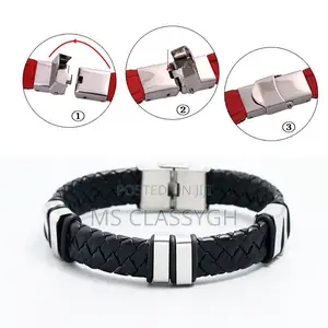 Black Weave Pu Leather Bangle Bracelet Charm Jewelry for Men