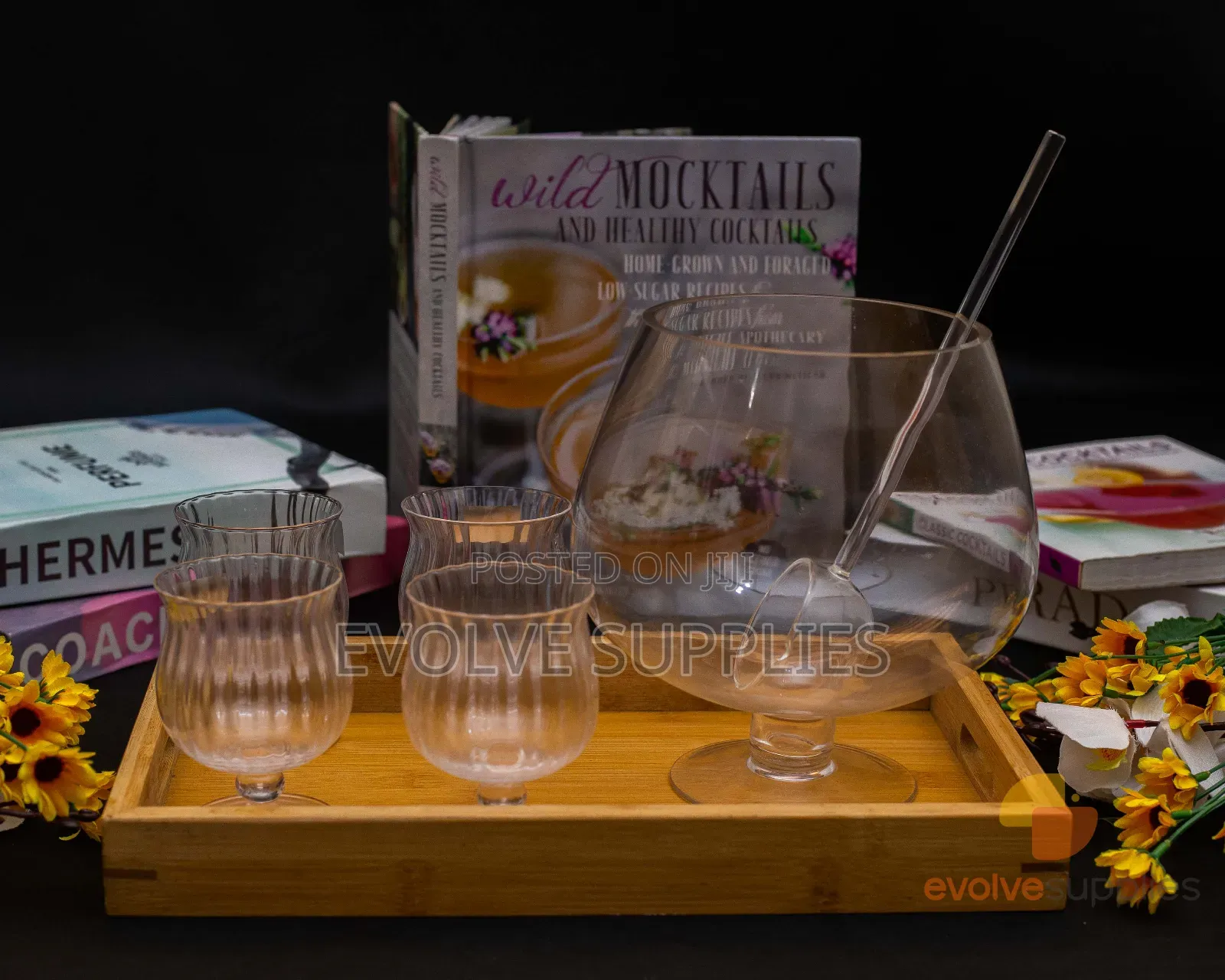 3L Glass Fish Bowl With 4 Hexagonal Glasses