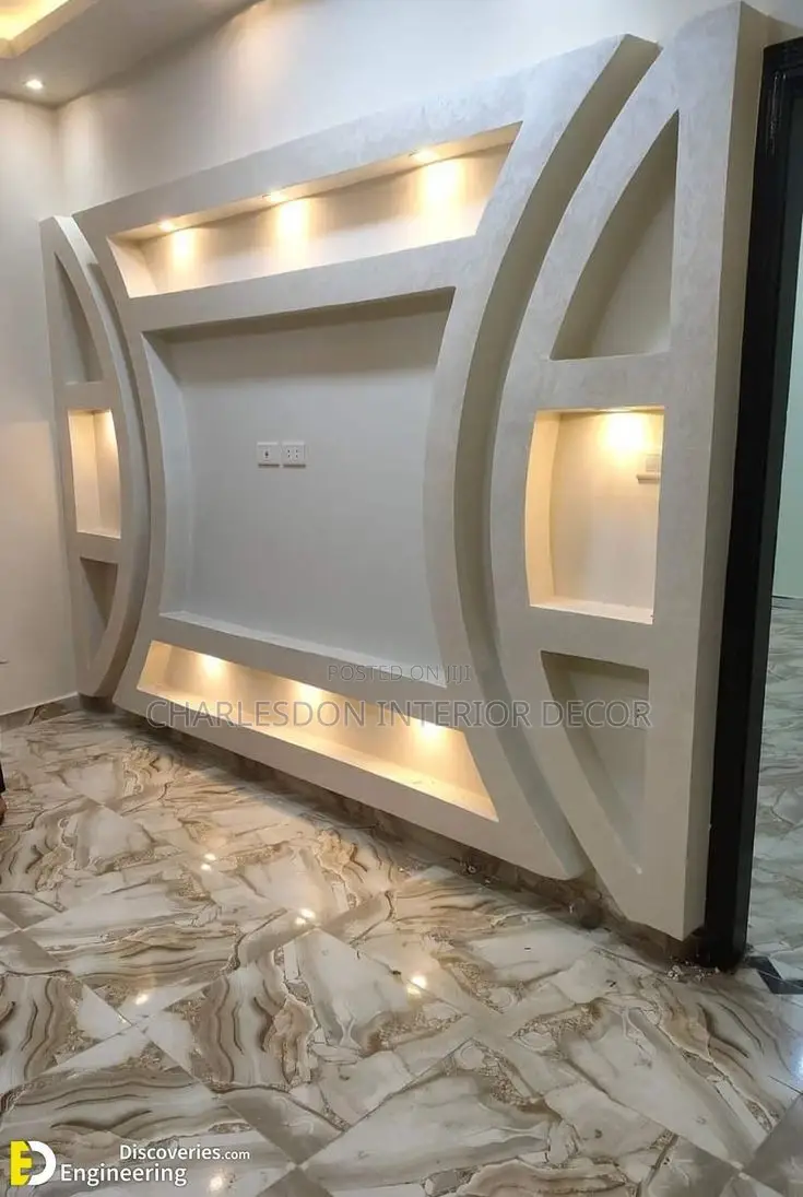 Quality P O P, Tv Stand, Arc Design, Skimming, Wall Design