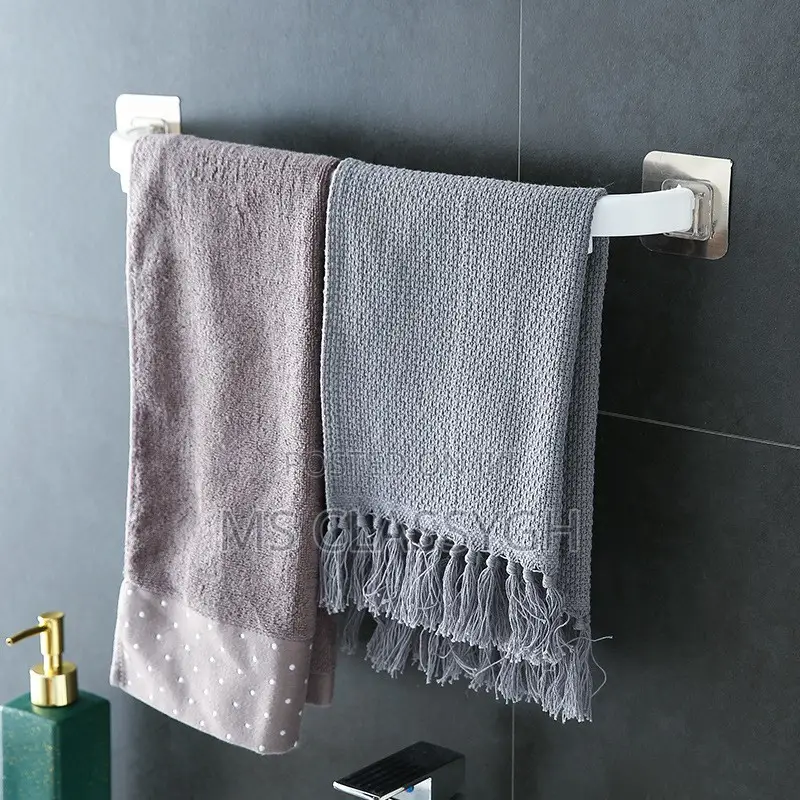 Adhesive Towel Rack Bathroom Towel Bar Shelf Wall Mounted Ha