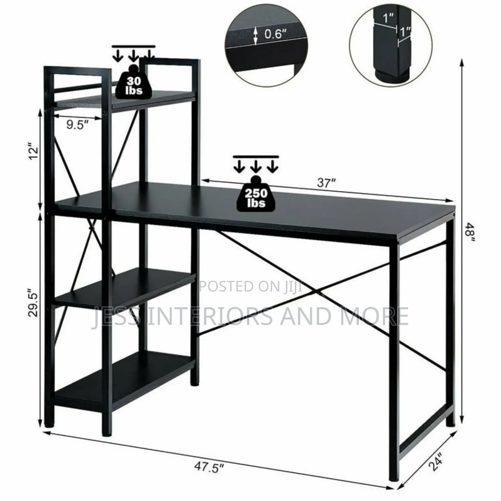 Computer Desk With 4-Tier Shelves-Black