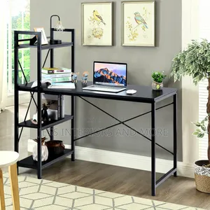 Computer Desk With 4-Tier Shelves-Black